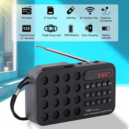 Portable Solar FM Radio Bluetooth Speaker Black