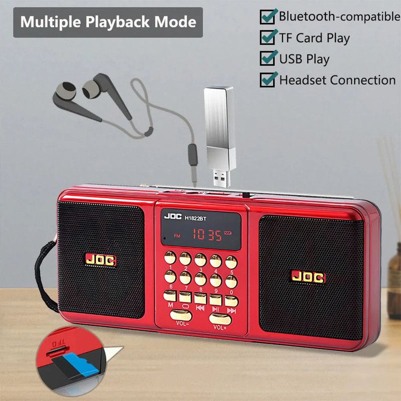 Portable FM Radio Bluetooth Speaker Red
