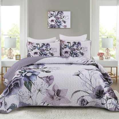Romantic Wildflower Soft Cozy 3 Pc Bedspread & Pillow Cover Set - Mekamart Australia