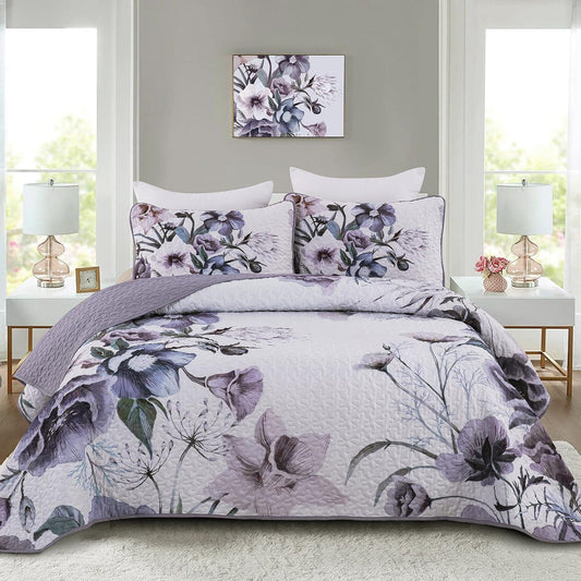 Romantic Wildflower Soft Cozy 3 Pc Bedspread & Pillow Cover Set - Mekamart Australia