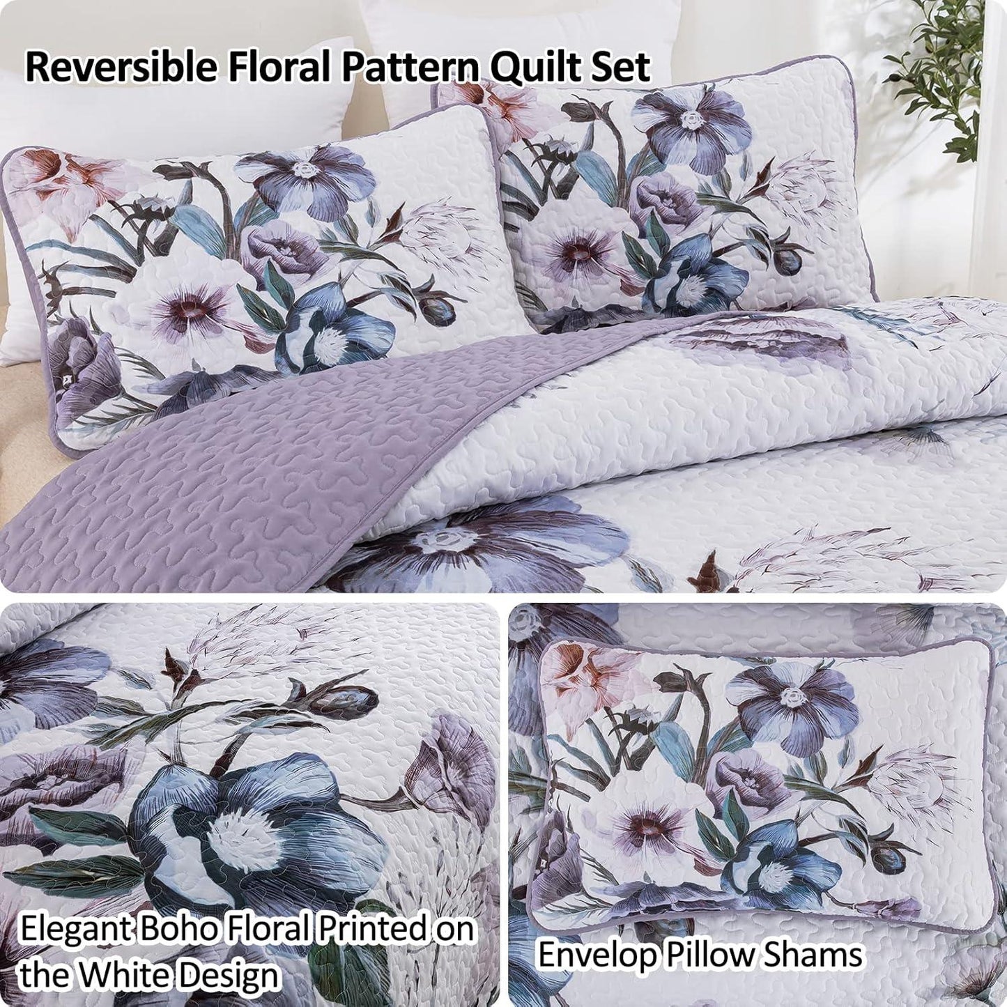 Romantic Wildflower Soft Cozy 3 Pc Bedspread & Pillow Cover Set - Mekamart Australia