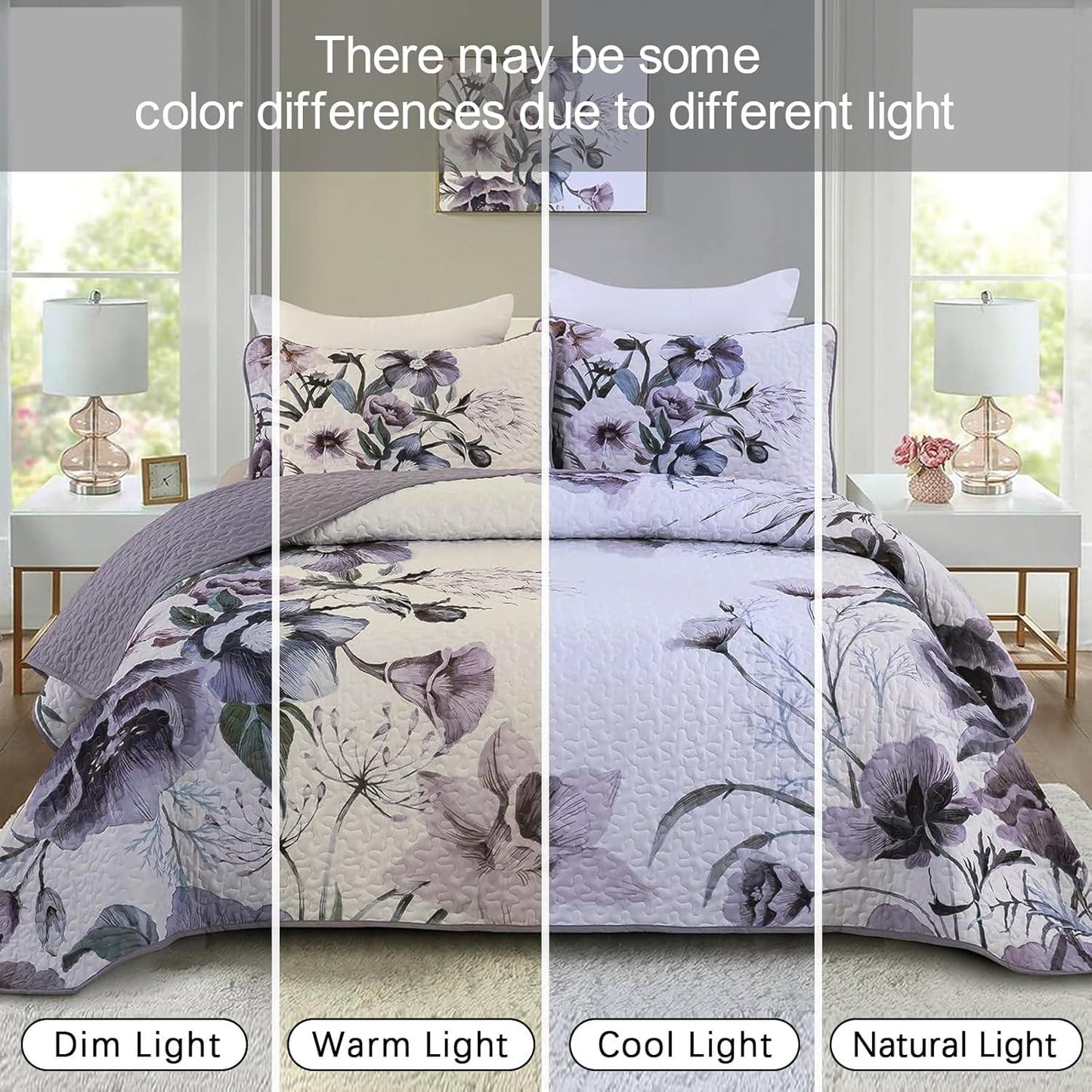 Romantic Wildflower Soft Cozy 3 Pc Bedspread & Pillow Cover Set - Mekamart Australia