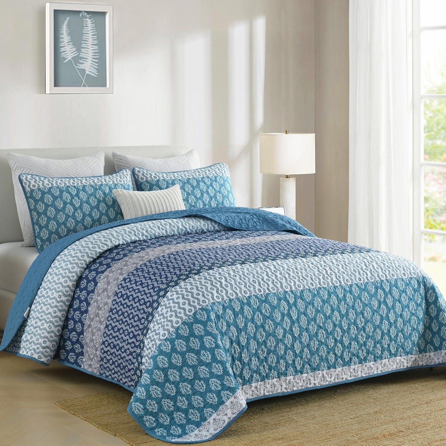 Classic Hydrangea Soft Quilted 3 Pc Bedspread & Pillow Cover Set - Mekamart Australia