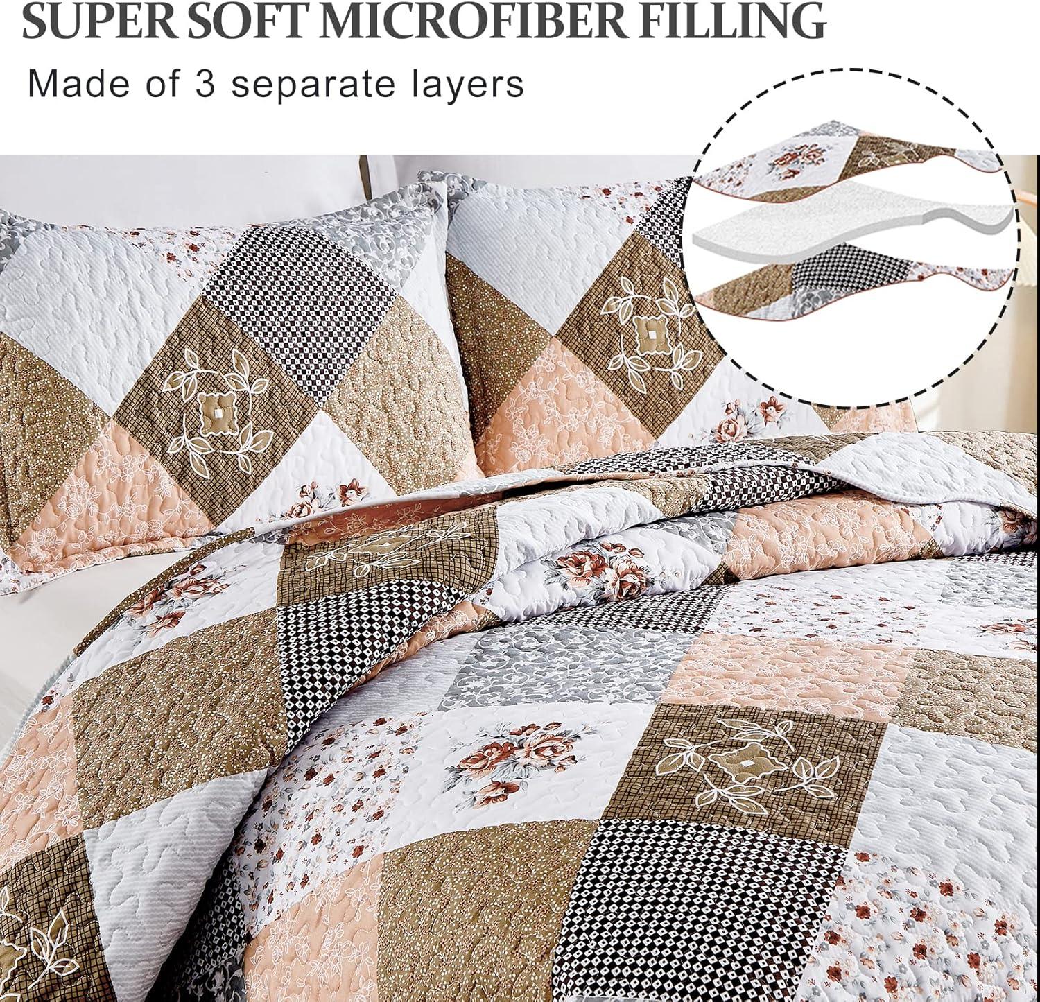 Gleaming rust brown colo patchwork 3 Pc XL Bedspread & Pillow Cover Set - Mekamart Australia