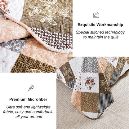 Gleaming rust brown colo patchwork 3 Pc XL Bedspread & Pillow Cover Set - Mekamart Australia
