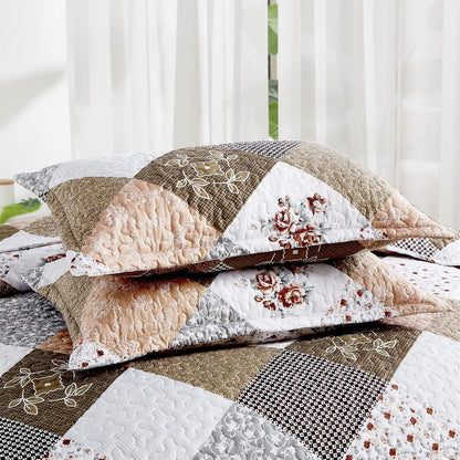 Gleaming rust brown colo patchwork 3 Pc XL Bedspread & Pillow Cover Set - Mekamart Australia