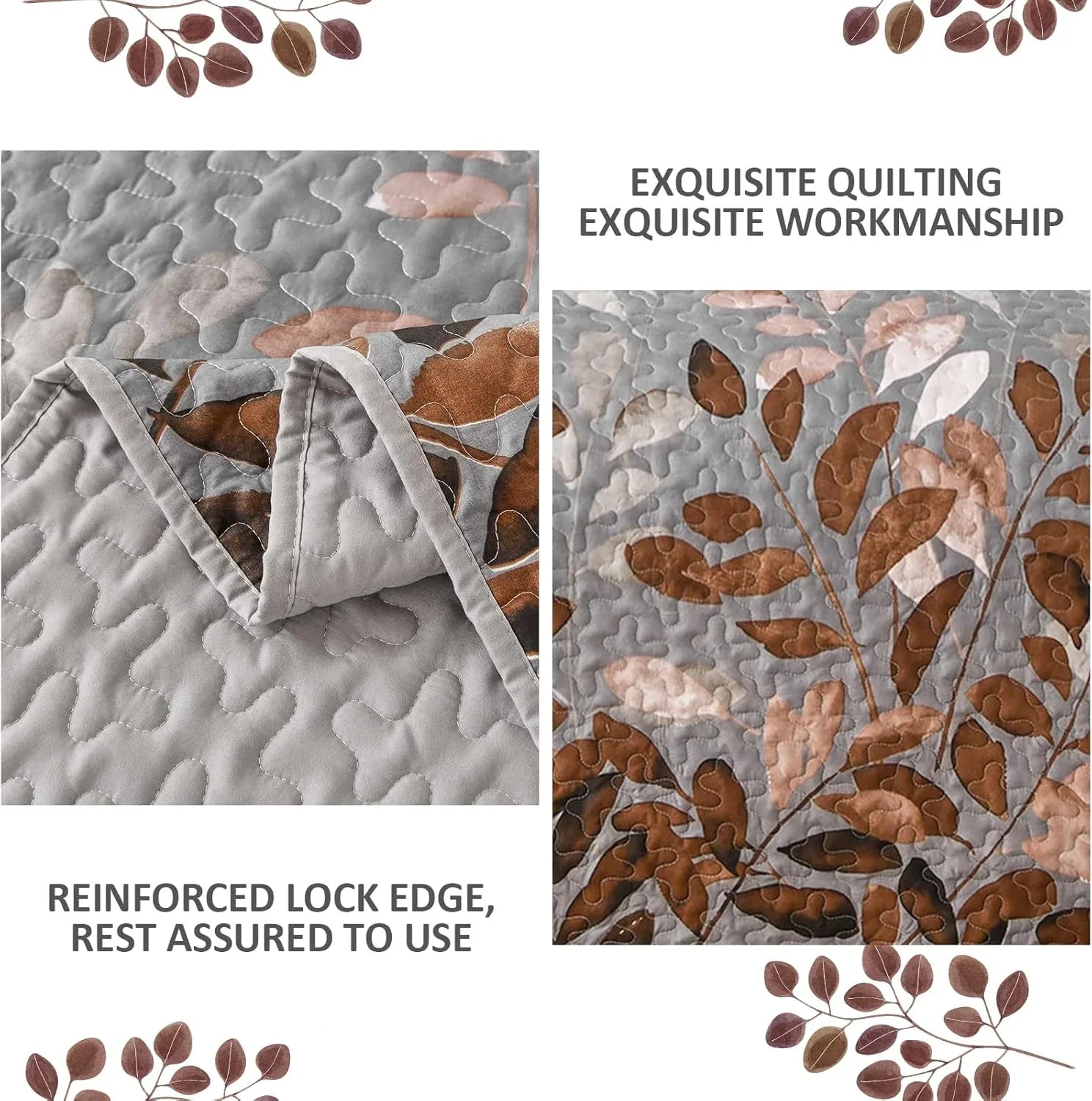 Gleaming rust grey Floral 3 Pc Bedspread & Pillow Cover Set - Mekamart Australia