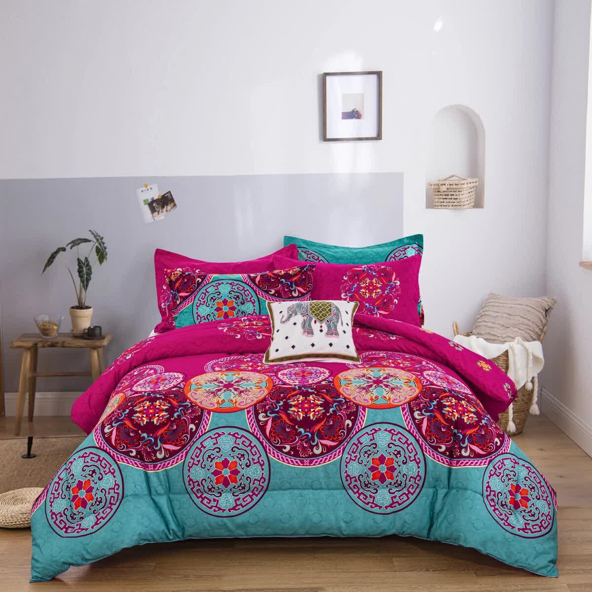 Aesthetic Glow Floral 3‑Piece Comforter Set with Matching Shams - Mekamart Australia