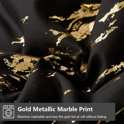 Black Gold Metallic Marble Comforter Set, King Size, Foil Print Glitter 3-Piece Bedding - Mekamart Australia
