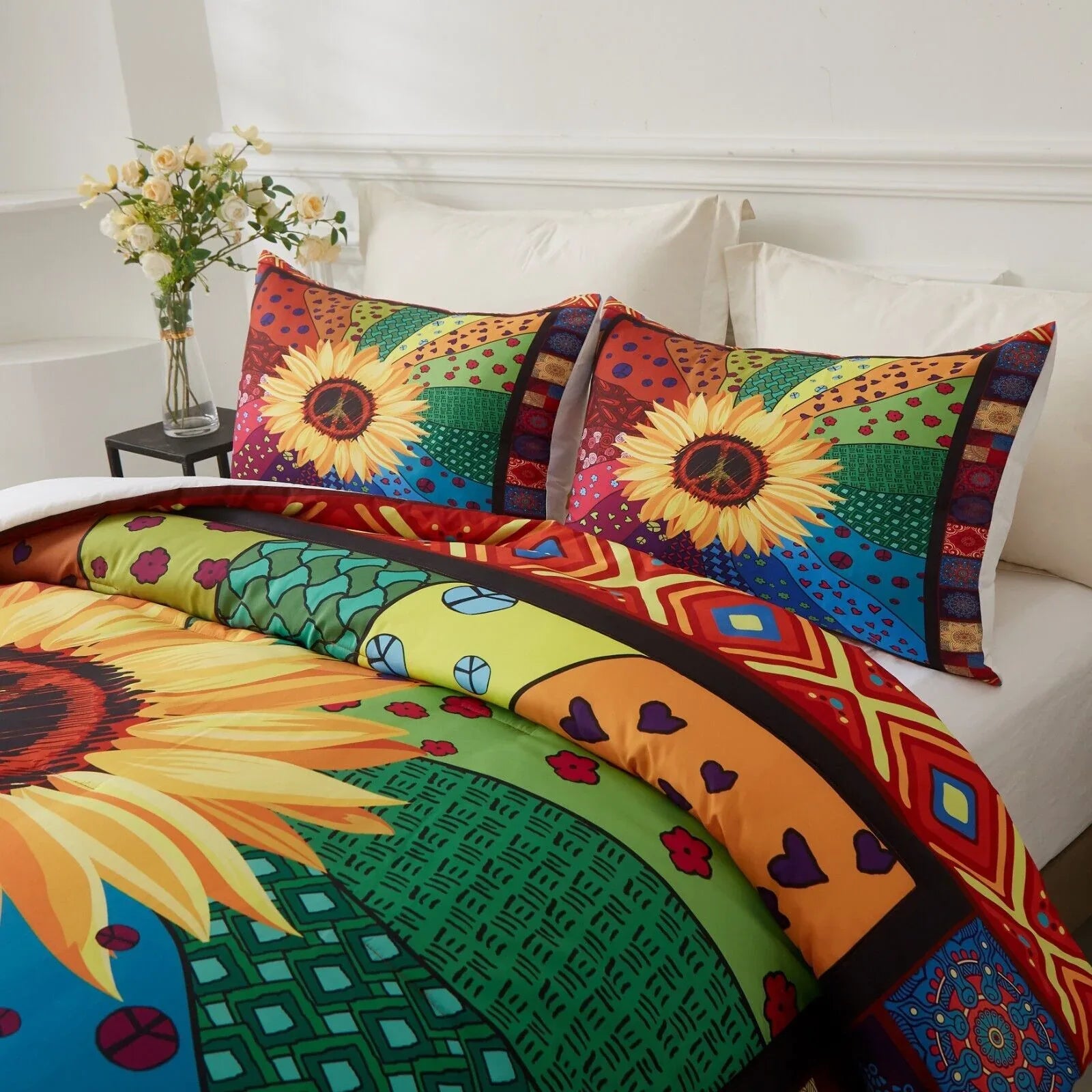 Floral Sunflower Comforter Set, King Size, Quilted Bedding with Pillowcases - Mekamart Australia