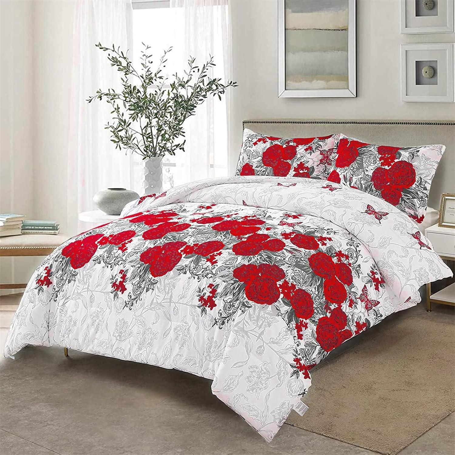 Luxurious rose Soft white 3 Pc Comforter & Pillow Cover Set - Mekamart Australia