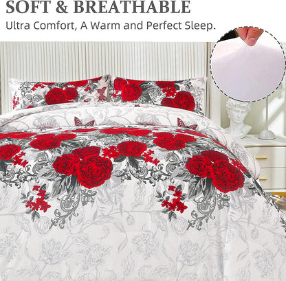 Luxurious rose Soft white 3 Pc Comforter & Pillow Cover Set - Mekamart Australia