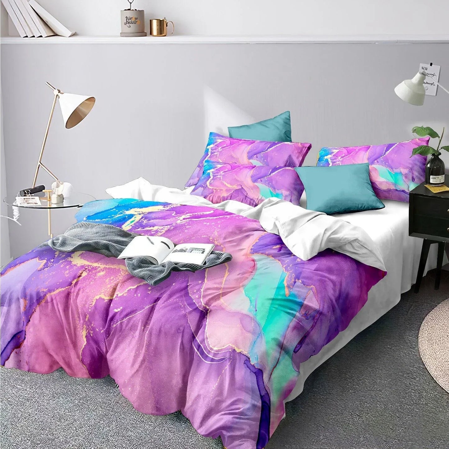 Marble Comforter Set, King Size, Quilted Soft Microfiber Bedding for All Seasons - Mekamart Australia