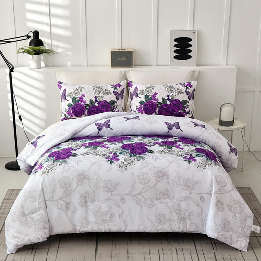 Luxe Loft Purple rose Quilted Comforter & Shams – Trending 3‑Piece Set - Mekamart Australia