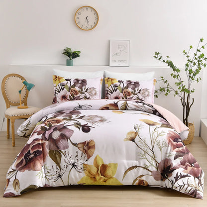 Floral Comforter Set, King Size, Blush Floral 3-Piece Bedding, Soft Microfiber for All Seasons - Mekamart Australia