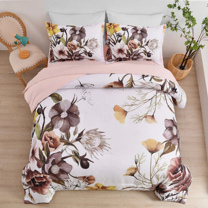 Floral Comforter Set, King Size, Blush Floral 3-Piece Bedding, Soft Microfiber for All Seasons - Mekamart Australia