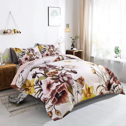 Floral Comforter Set, King Size, Blush Floral 3-Piece Bedding, Soft Microfiber for All Seasons - Mekamart Australia