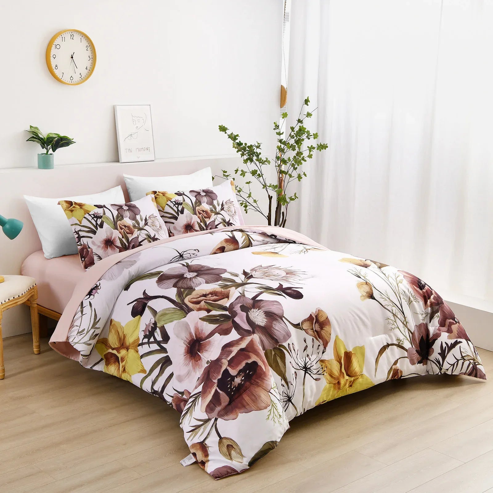 Floral Comforter Set, King Size, Blush Floral 3-Piece Bedding, Soft Microfiber for All Seasons - Mekamart Australia