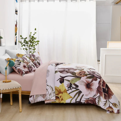Floral Comforter Set, King Size, Blush Floral 3-Piece Bedding, Soft Microfiber for All Seasons - Mekamart Australia