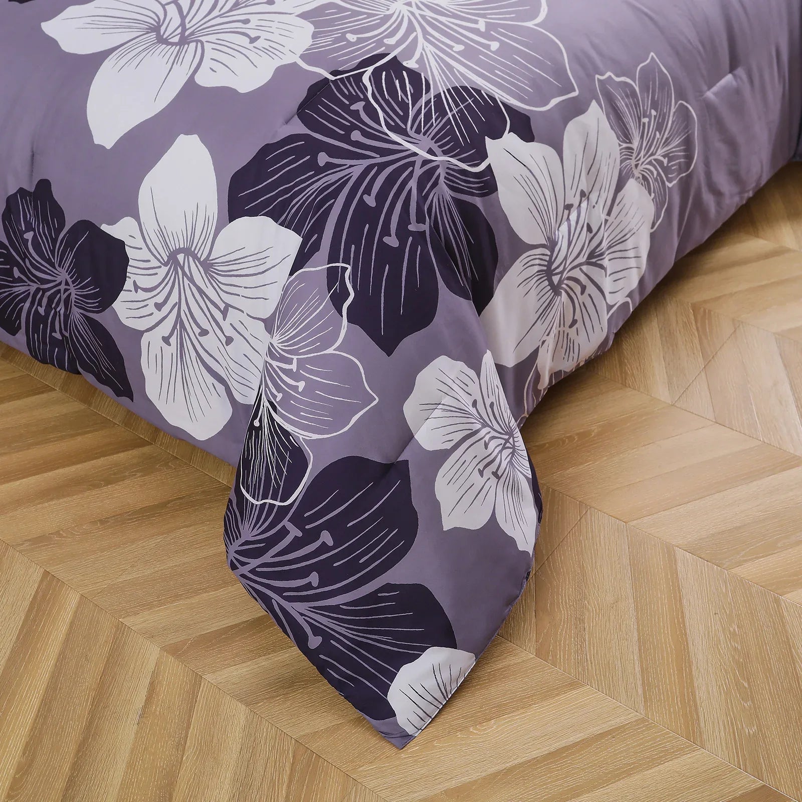 King Comforter Set, Dark Purple Floral 3-Piece Bedding, Soft Microfiber for All Seasons - Mekamart Australia