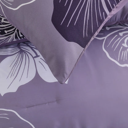 King Comforter Set, Dark Purple Floral 3-Piece Bedding, Soft Microfiber for All Seasons - Mekamart Australia