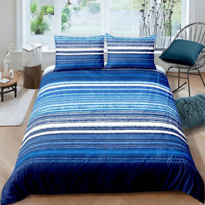 Nordic Calm stripes Blue 3‑Piece Comforter Set – Scandi Chic Vibes - Mekamart Australia