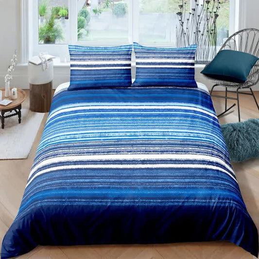 Nordic Calm stripes Blue 3‑Piece Comforter Set – Scandi Chic Vibes - Mekamart Australia