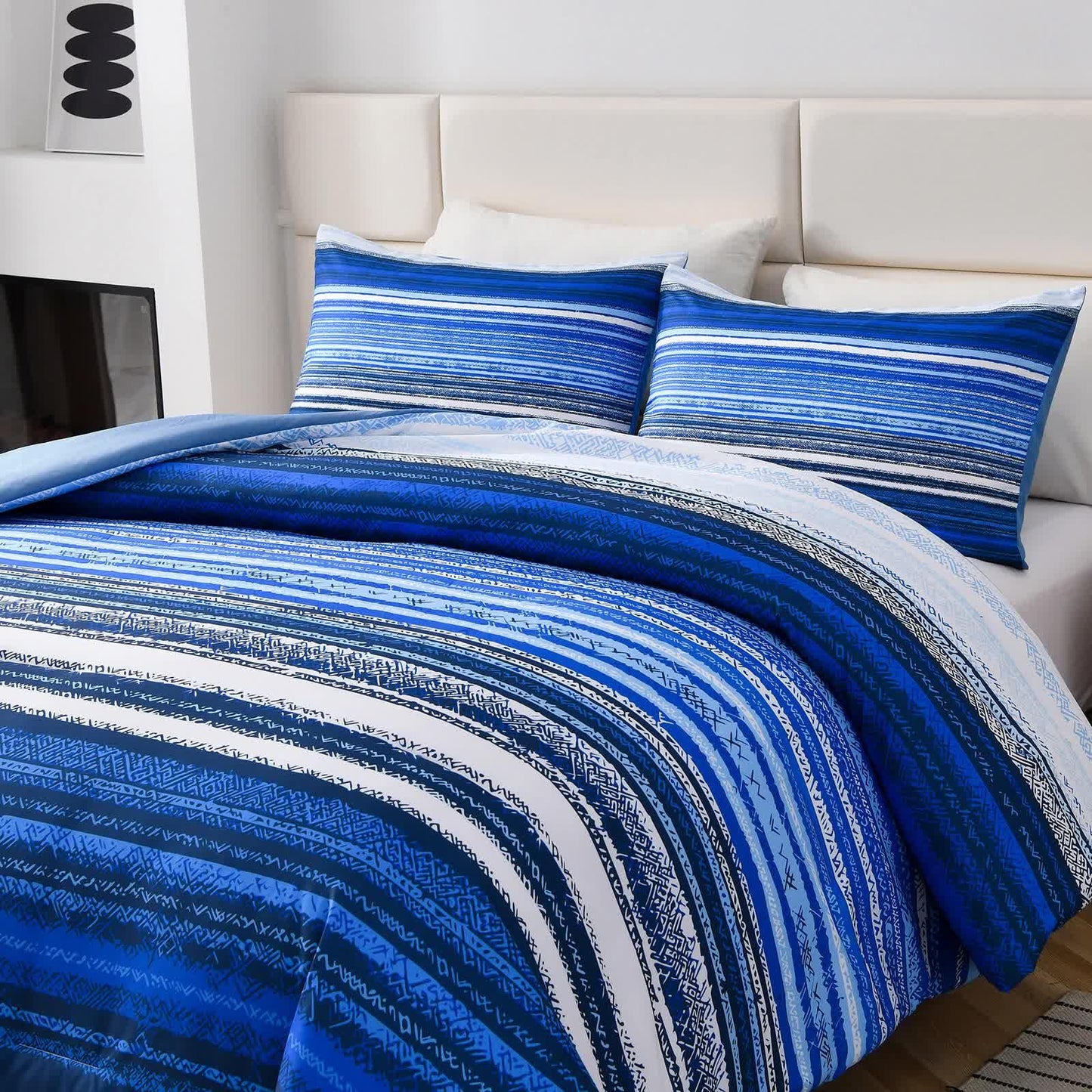 Nordic Calm stripes Blue 3‑Piece Comforter Set – Scandi Chic Vibes - Mekamart Australia
