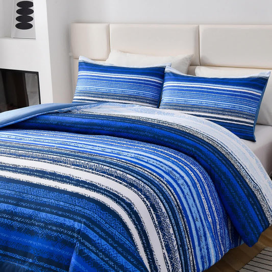 Nordic Calm stripes Blue 3‑Piece Comforter Set – Scandi Chic Vibes - Mekamart Australia