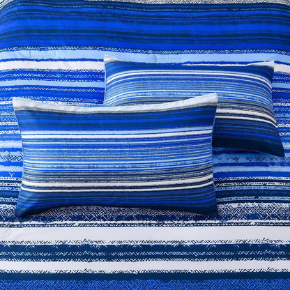 Nordic Calm stripes Blue 3‑Piece Comforter Set – Scandi Chic Vibes - Mekamart Australia