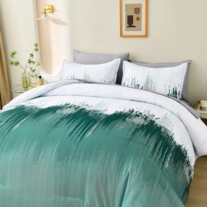 Floral Stripes Comforter Set, King Size, Plush 3-Piece Bedding with Pillowcases - Mekamart Australia