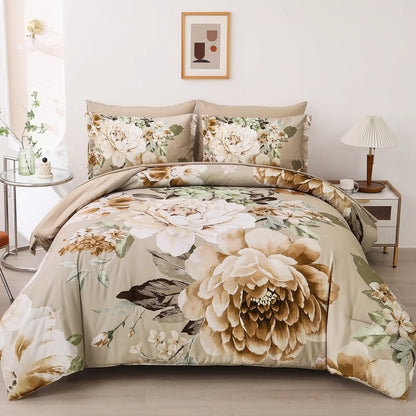 Cozy Floral Comforter Set, King Size, Quilted Warm Bedding with Pillowcases - Mekamart Australia