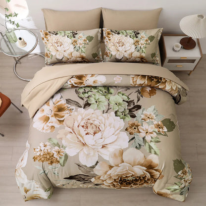 Cozy Floral Comforter Set, King Size, Quilted Warm Bedding with Pillowcases - Mekamart Australia