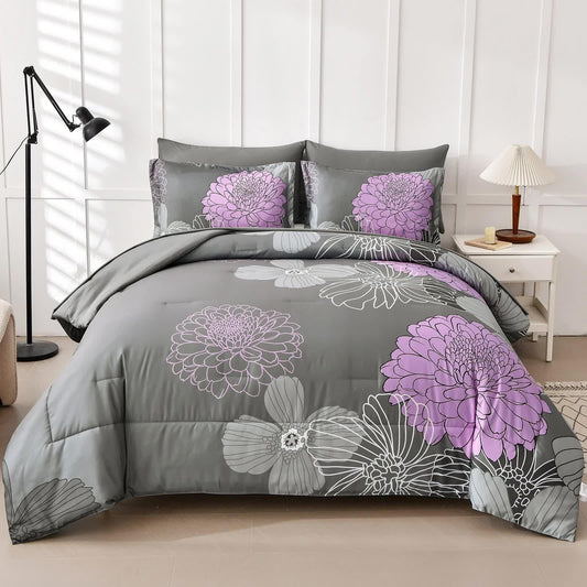 Cloud Nine grey purple Bedding – 3‑Piece Comforter Set for Everyday Chill - Mekamart Australia