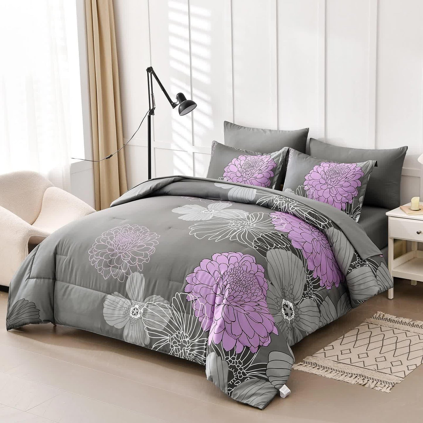 Cloud Nine grey purple Bedding – 3‑Piece Comforter Set for Everyday Chill - Mekamart Australia