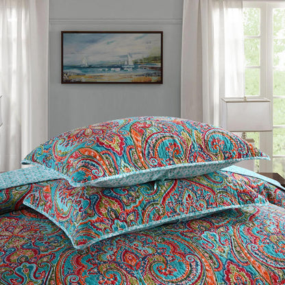 Blue Teal Boho Print Bedspread Quilt Set + Pillowcases - Mekamart Australia