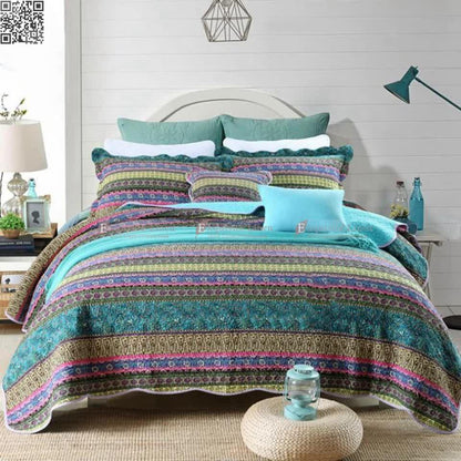 Grenn Teal Boho style Printed Bedspread Quilt Set + Pillowcases - Mekamart Australia
