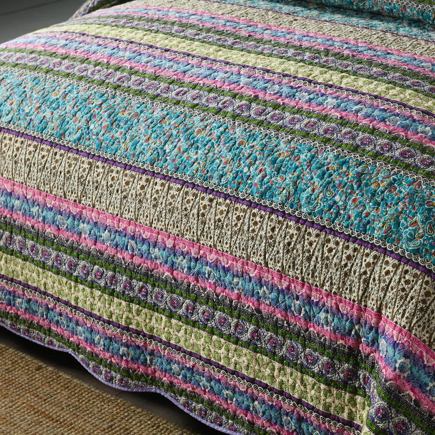 Grenn Teal Boho style Printed Bedspread Quilt Set + Pillowcases - Mekamart Australia