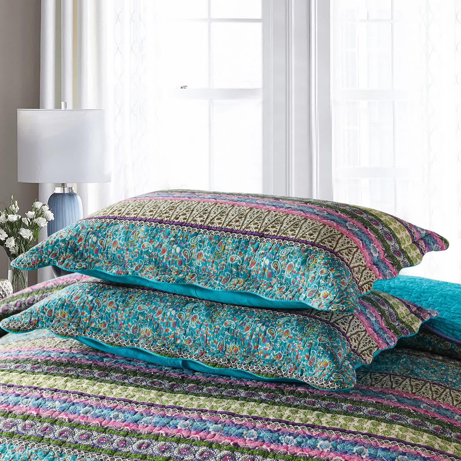 Grenn Teal Boho style Printed Bedspread Quilt Set + Pillowcases - Mekamart Australia