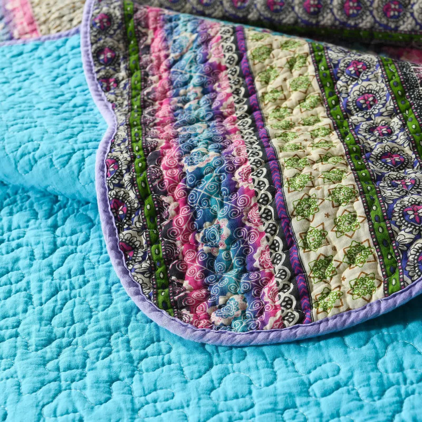 Grenn Teal Boho style Printed Bedspread Quilt Set + Pillowcases - Mekamart Australia