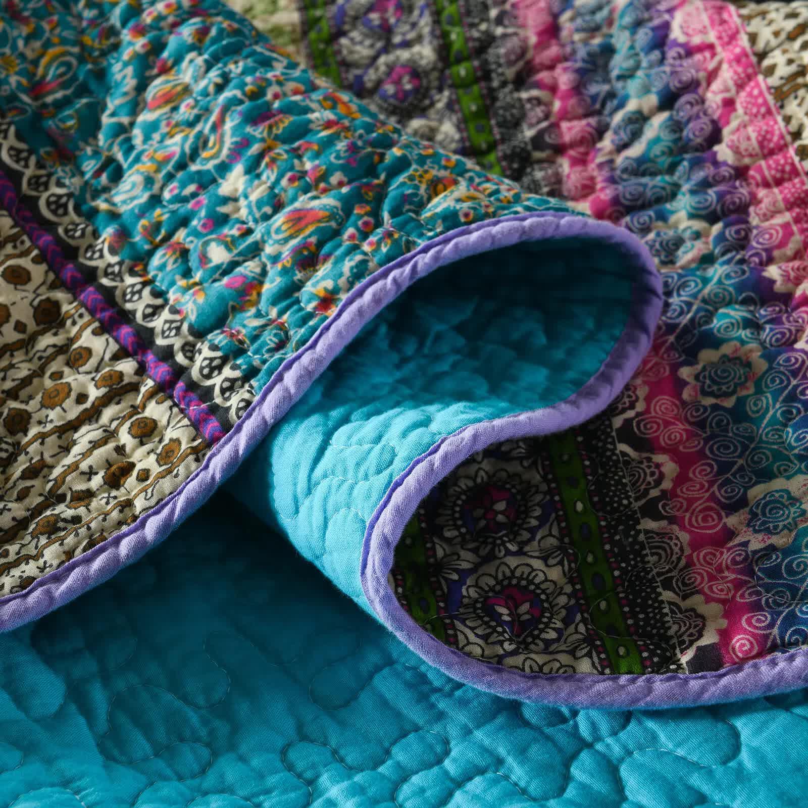 Grenn Teal Boho style Printed Bedspread Quilt Set + Pillowcases - Mekamart Australia