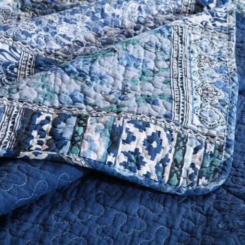 Boho Blue Quilted Coverlet & Pillow Set: Vibrant, Cozy Elegance - king - Mekamart Australia