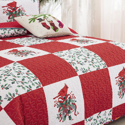 Elegant Red, greem & White Christmas Queen Bedspread Set - Mekamart Australia