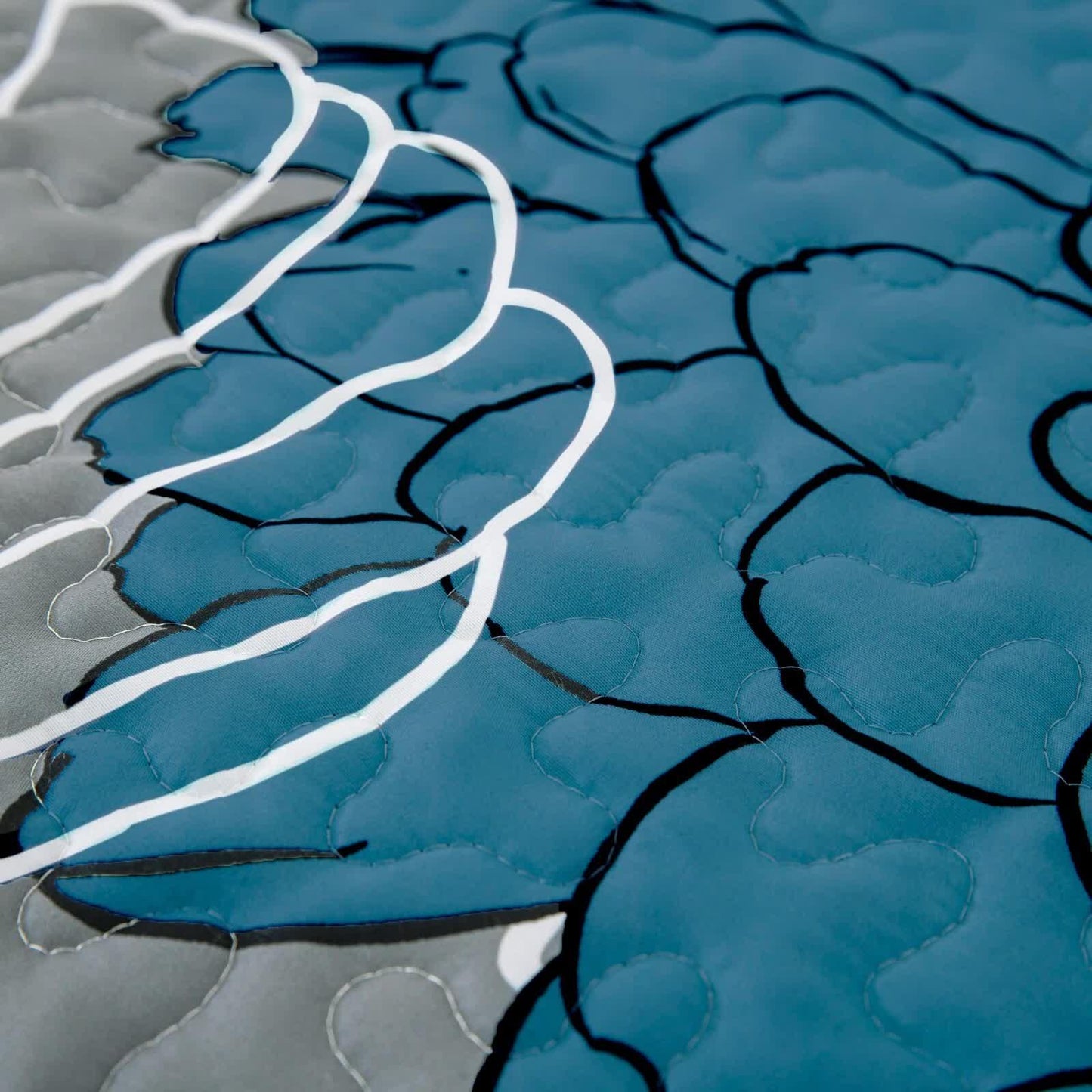Grey Azure Bloom Quilted Coverlet Bedspread Set with Pillow Covers - Mekamart Australia