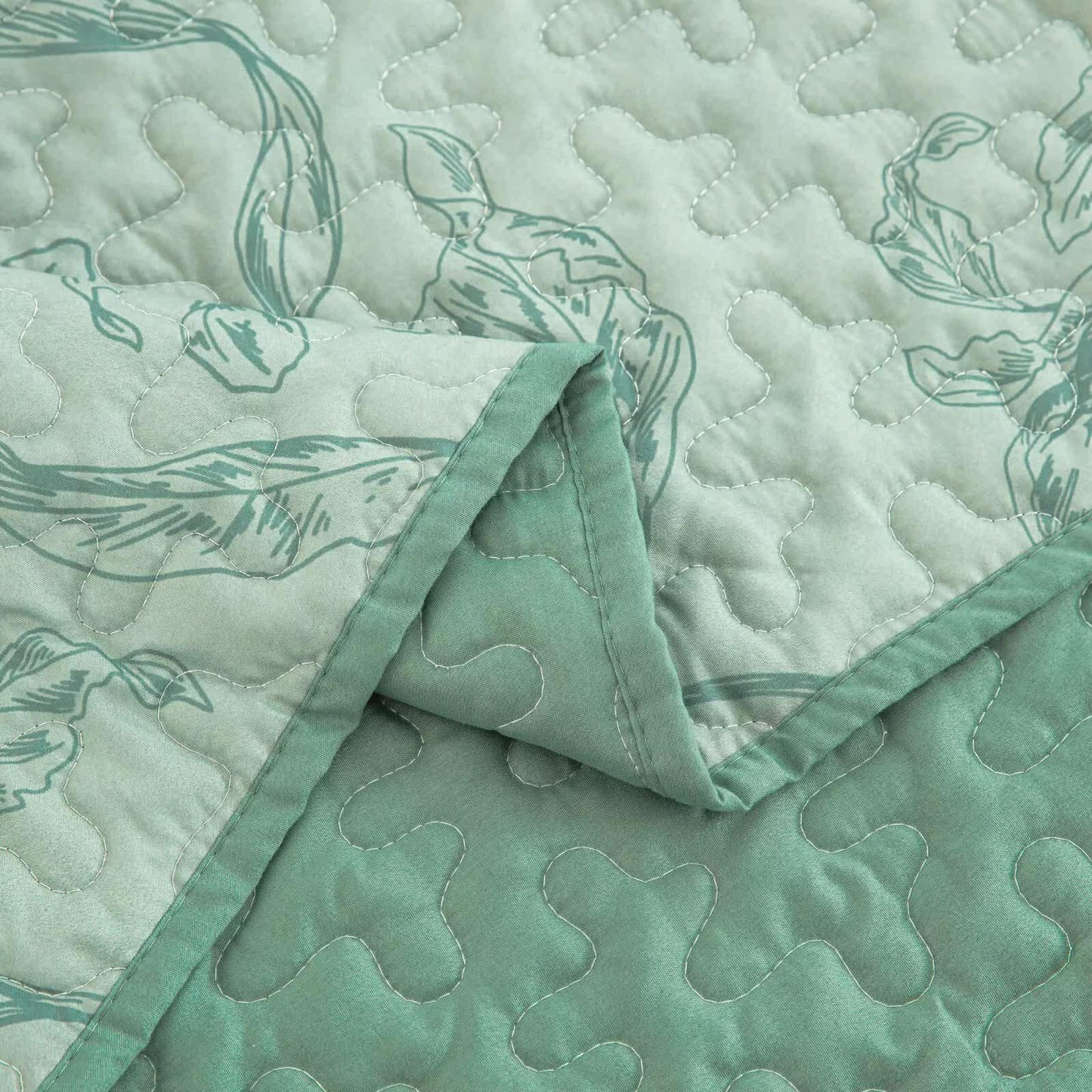 Meadow Butterfly Green Quilted Bedspread Set with Floral Details and Pillowcases - Mekamart Australia