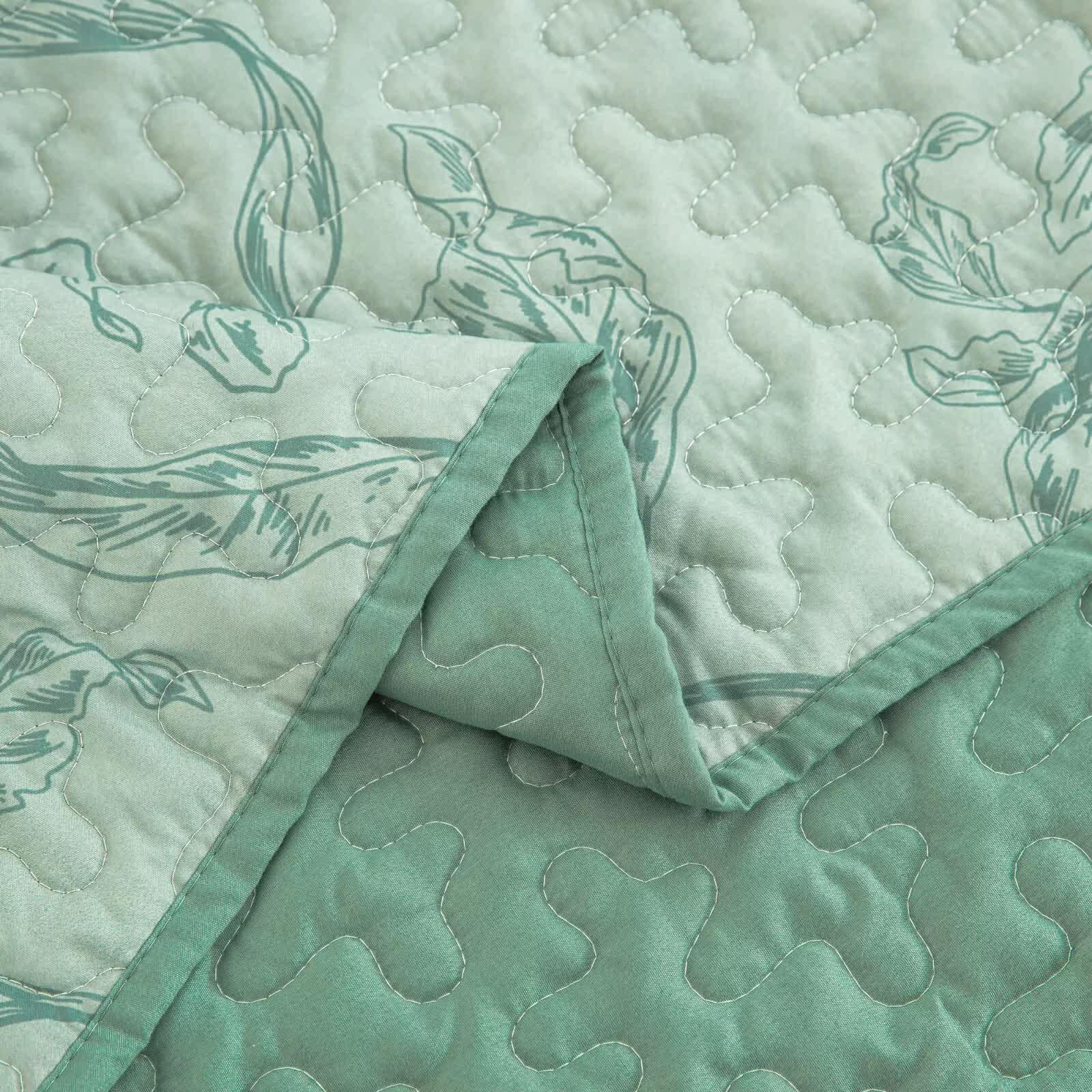 Meadow Butterfly Green Quilted Bedspread Set with Floral Details and Pillowcases - Mekamart Australia