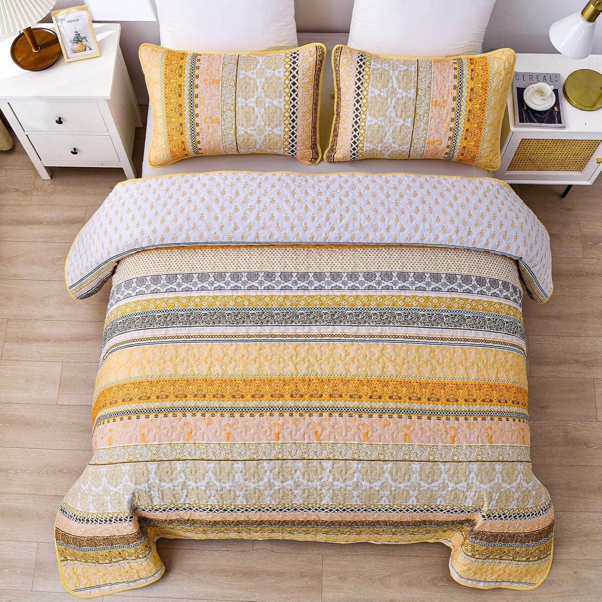 Classic Paisley Bloom Lightweight 3 Pc Bedspread & Pillow Cover Set - Mekamart Australia