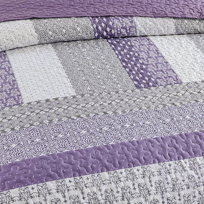 Bohemian Purple and White Quilted Bedspread or Coverlet Set and matching pillowcases - Mekamart Australia