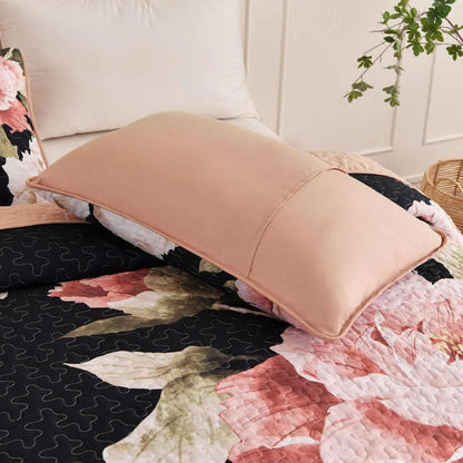 Blossom Trio Quilted Coverlet Set with Pillowcases (Black, Red & Pink - Mekamart Australia