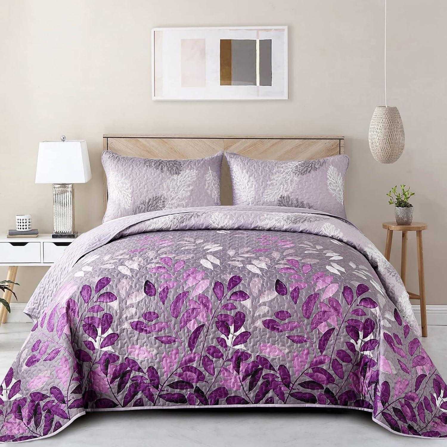 Luxurious Orchid patchwork Plaid 3 Pc Bedspread & Pillow Cover Set - Mekamart Australia